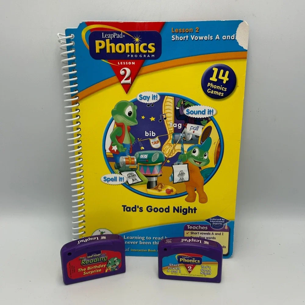 LeapFrog LeapPad Phonics Lesson 2 Tad's Good Night Book & 2 Cartridges Set
